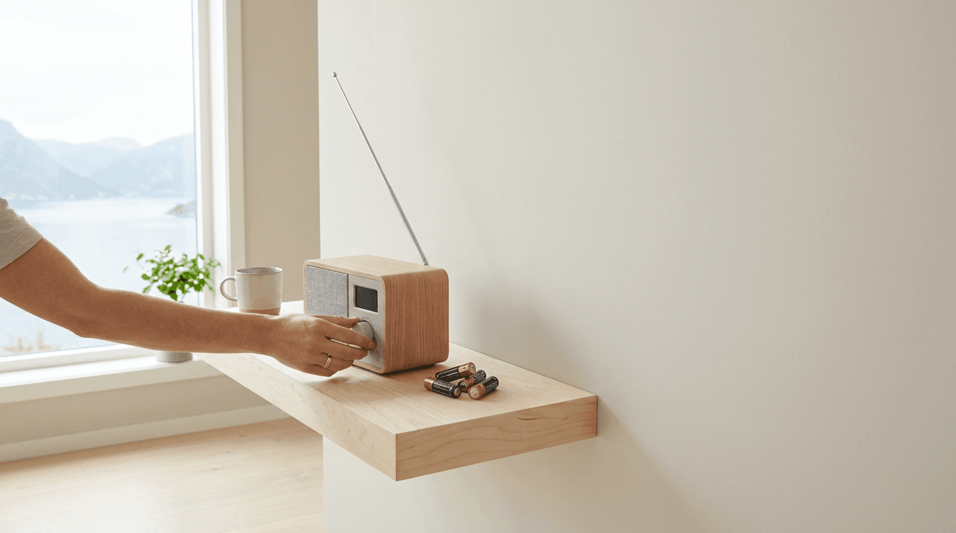 Praktisk illustrasjon av dab-radio som del av varsling og kommunikasjon hjemme.