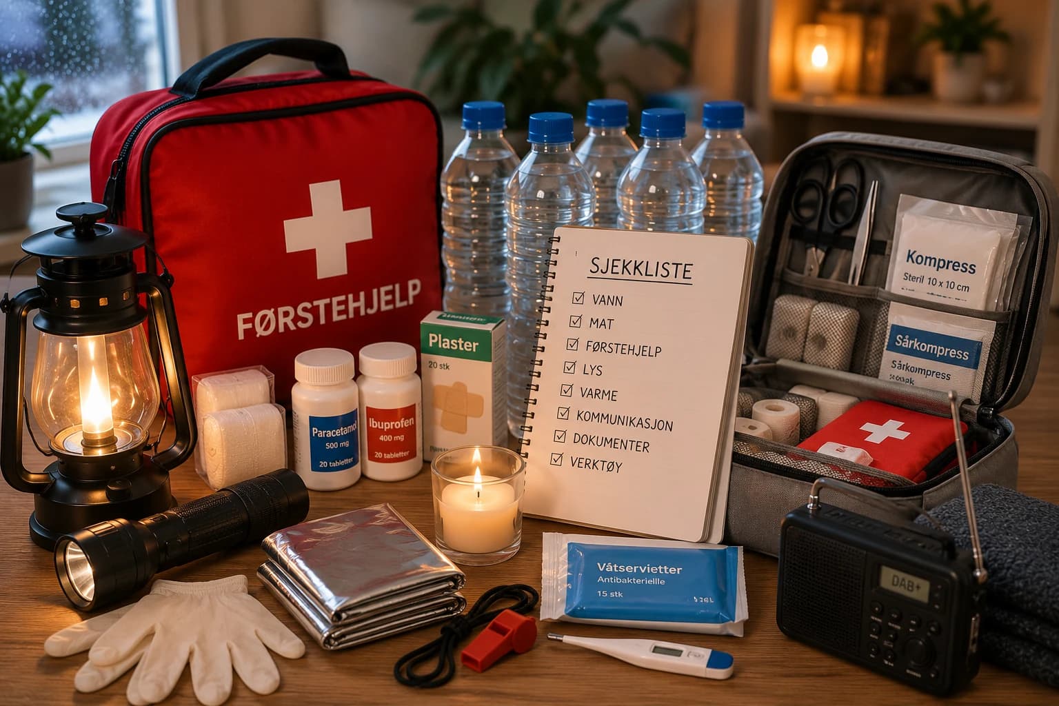 Praktisk illustrasjon av førstehjelp som del av helse og hygiene hjemme.