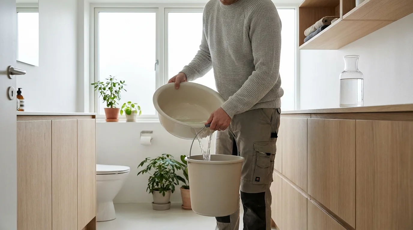 Praktisk illustrasjon av gråvann som del av vannberedskap hjemme.