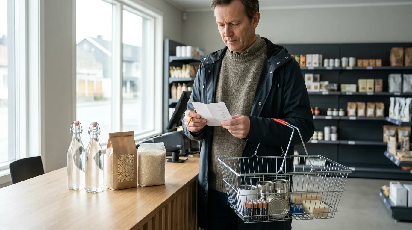 Praktisk illustrasjon av handleliste som del av praktisk krisehåndtering hjemme.