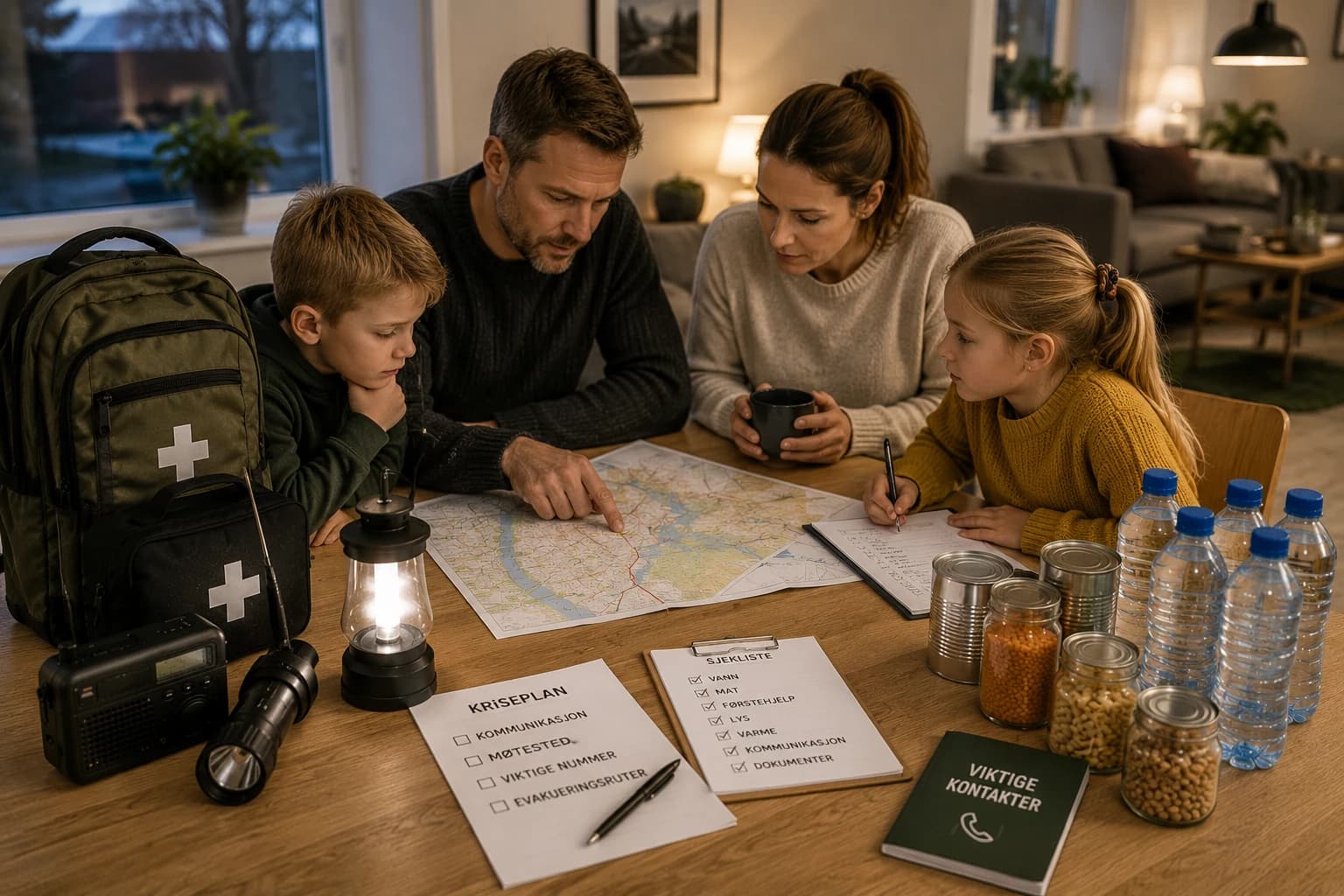 Praktisk illustrasjon av husstandsberedskap som del av grunnleggende egenberedskap hjemme.