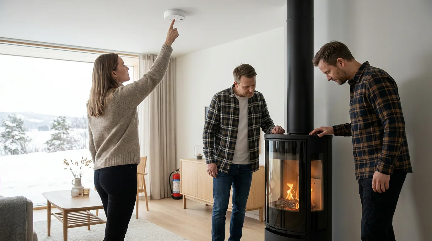 Praktisk illustrasjon av karbonmonoksid som del av strøm, varme og lys hjemme.