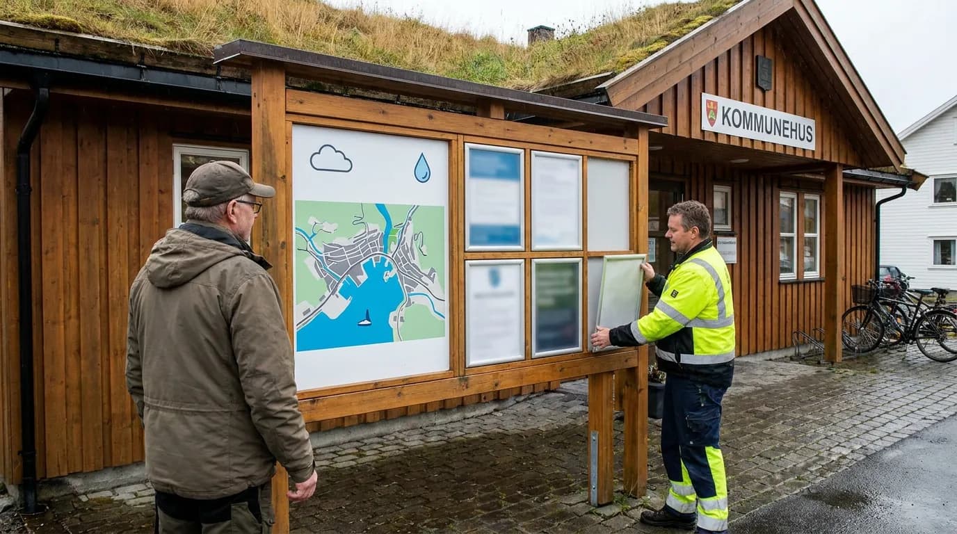Praktisk illustrasjon av kommunal informasjon som del av varsling og kommunikasjon hjemme.