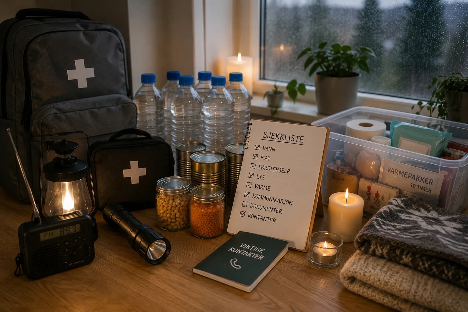 Praktisk illustrasjon av langvarig strømbrudd som del av strøm, varme og lys hjemme.