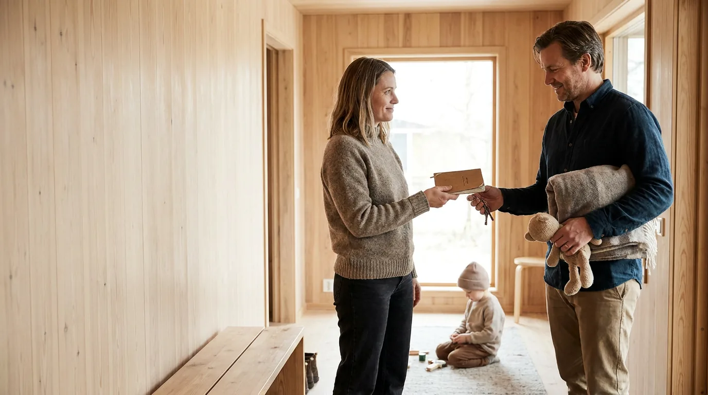 Praktisk illustrasjon av omsorgsperson som del av familie, naboer og omsorg hjemme.
