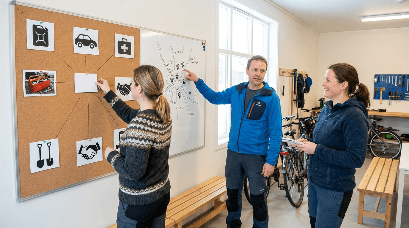 Praktisk illustrasjon av ressursoversikt som del av praktisk krisehåndtering hjemme.