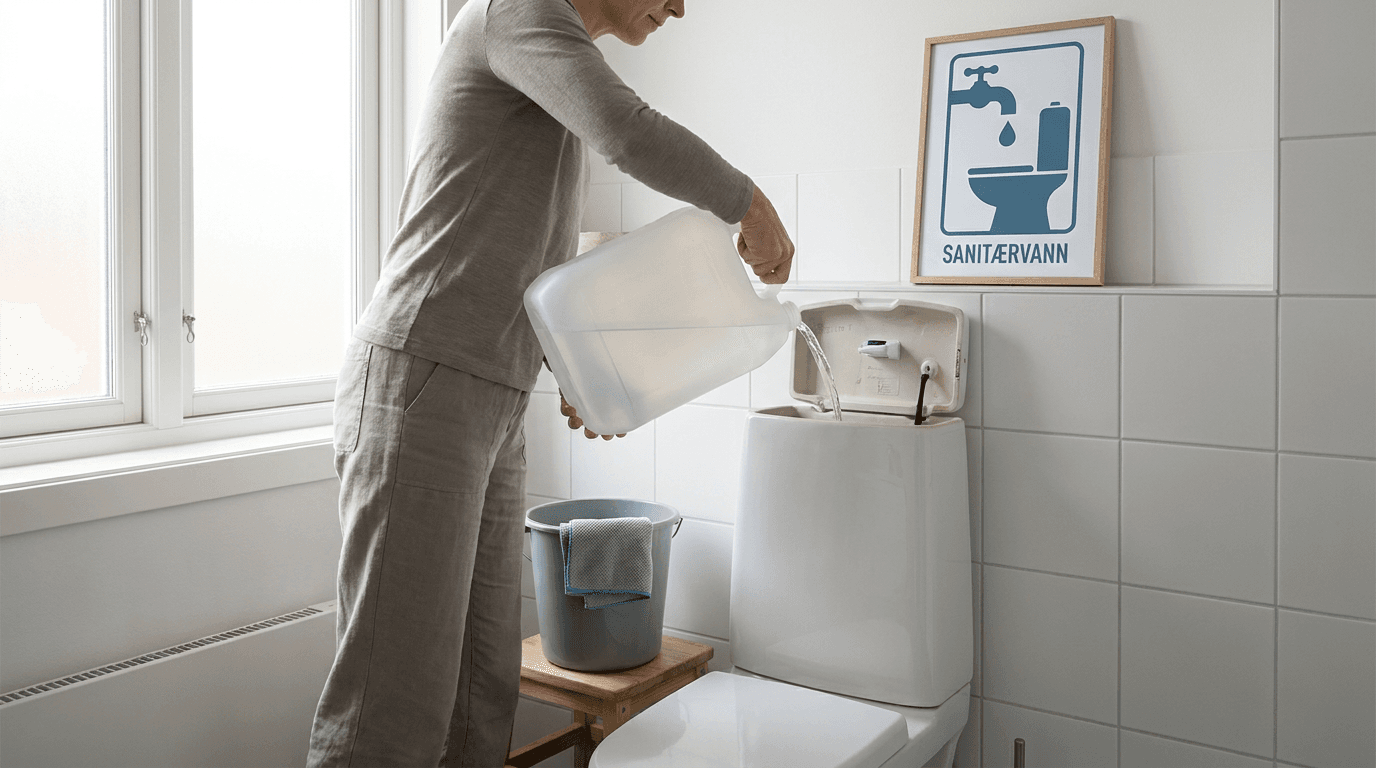 Praktisk illustrasjon av sanitærvann som del av vannberedskap hjemme.
