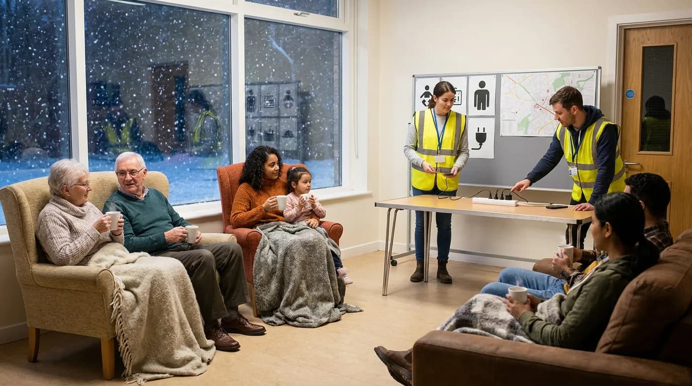 Praktisk illustrasjon av varmestue som del av hendelser som kan påvirke hverdagen hjemme.
