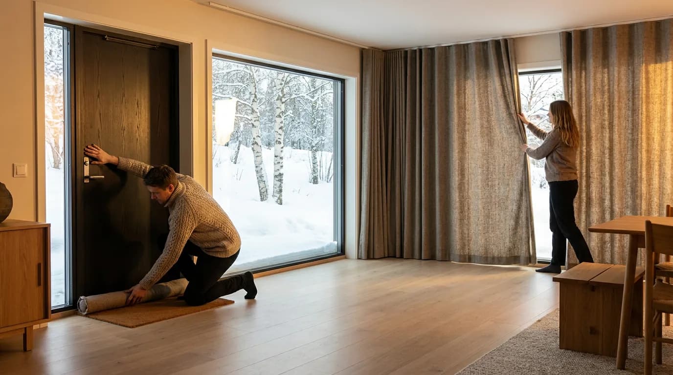 Praktisk illustrasjon av varmetap som del av strøm, varme og lys hjemme.