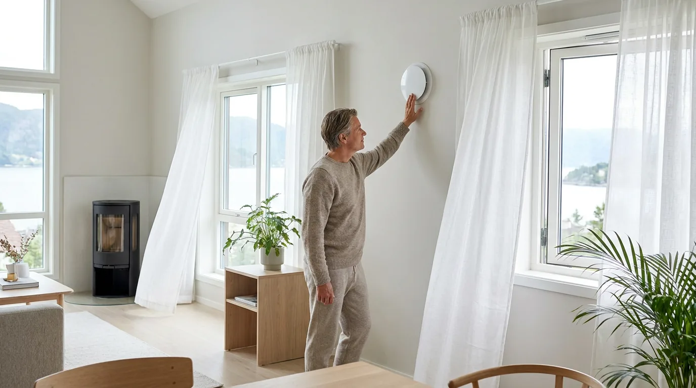 Praktisk illustrasjon av ventilasjon som del av strøm, varme og lys hjemme.